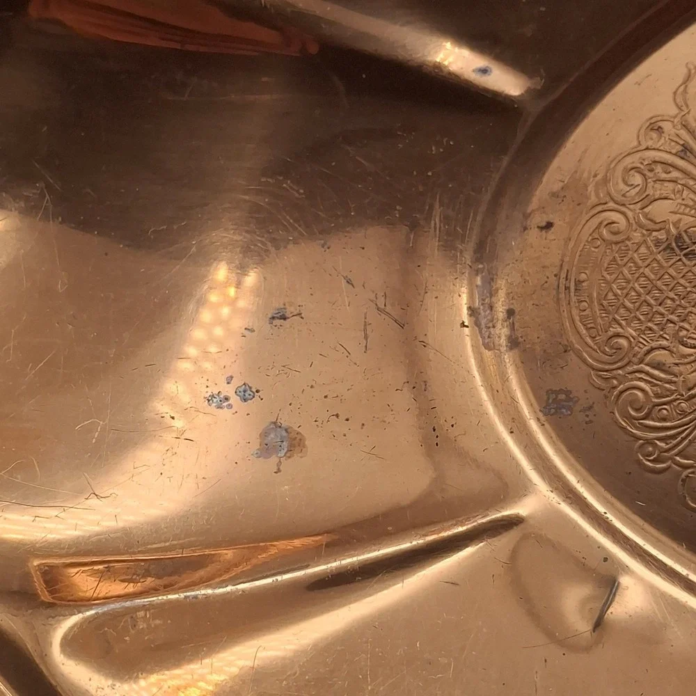 Vintage Copper Plated Oval Serving Dish Tray Lot of 2 Floral Scroll Plain 11.5